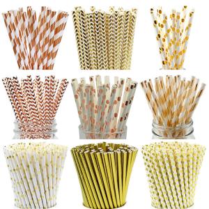 China Striped Dot Drinking Compostable Rose Gold Paper Straws wholesale