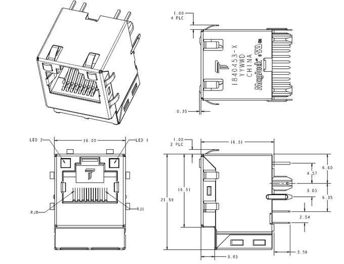 DR-MAG-1840453 1*1 Single Vertical Modular Jack RJ-45 Female Connector