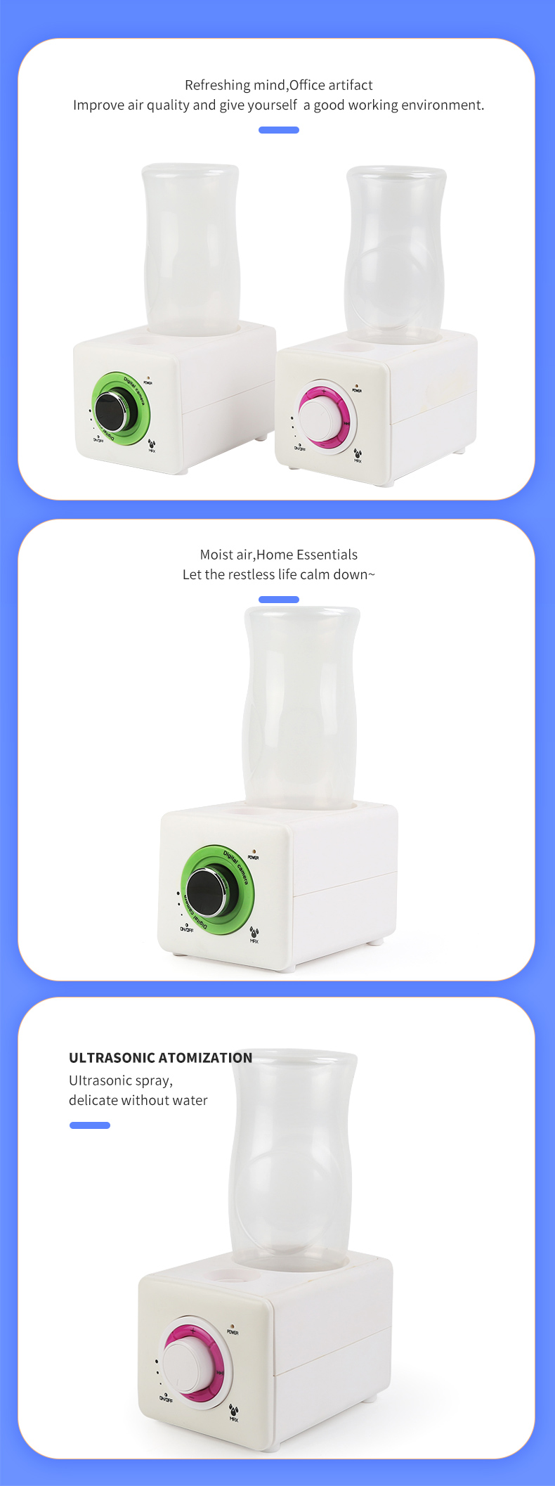 Mist Capacity Adjustable Ultrasonic Water Humidifier With Bottle Tank