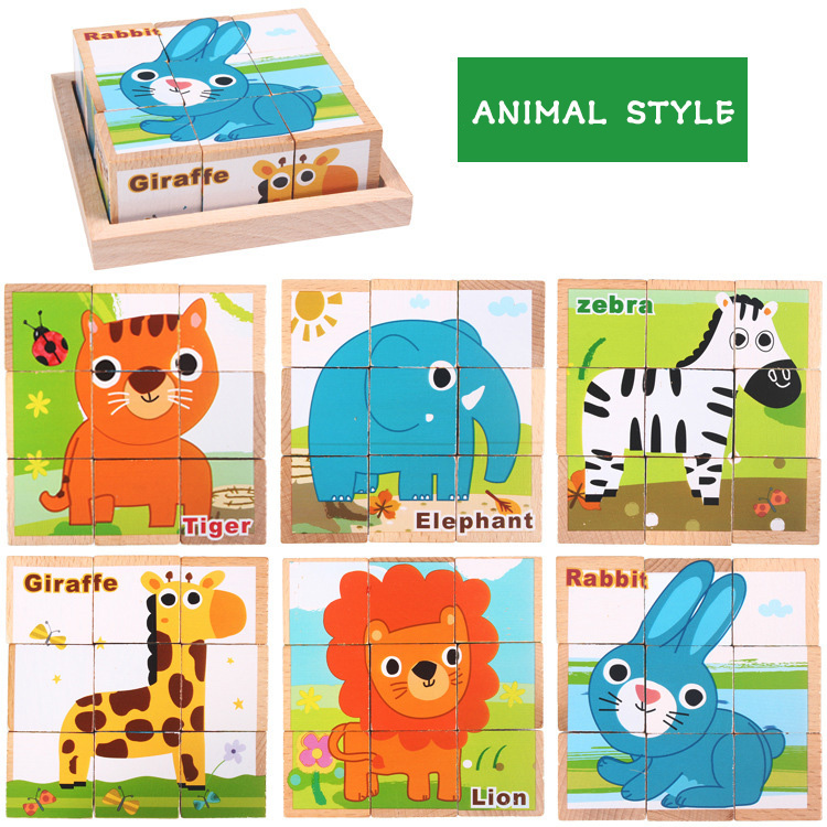 3D Wooden Building Blocks Educational Six Sided Cubes For Children