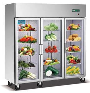 China 1600L Glass Doors Stainless Steel Commercial Fridge Freezer , Kitchen Appliances Refrigerators With Adjustable Feet wholesale