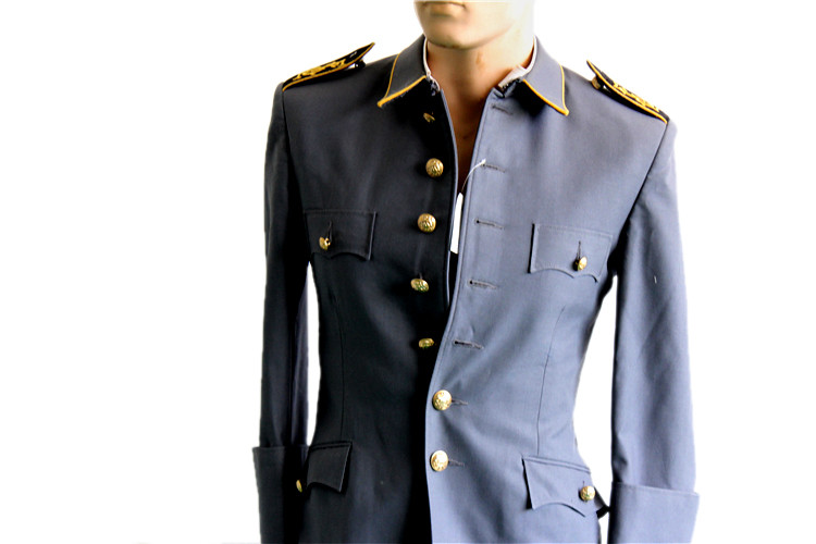 Formal Authoritative Ceremonial Uniform Set With Gold Buttoned Jacket And Straight Legged Trousers