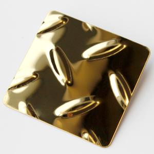 China 201 304 Golden Color Coated 3MM 2MM Stamping Embossed Surface Anti Slip Stainless Steel Checkered Plate wholesale