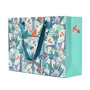 China Promotional LOGO Ribbon Handle Paper Reusable Shopping Bag wholesale