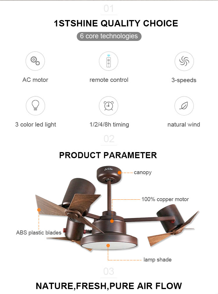 2023 Top Seller 360 Degrees Rotating 3 Colors LED Light AC Ceiling Fan for Home Office