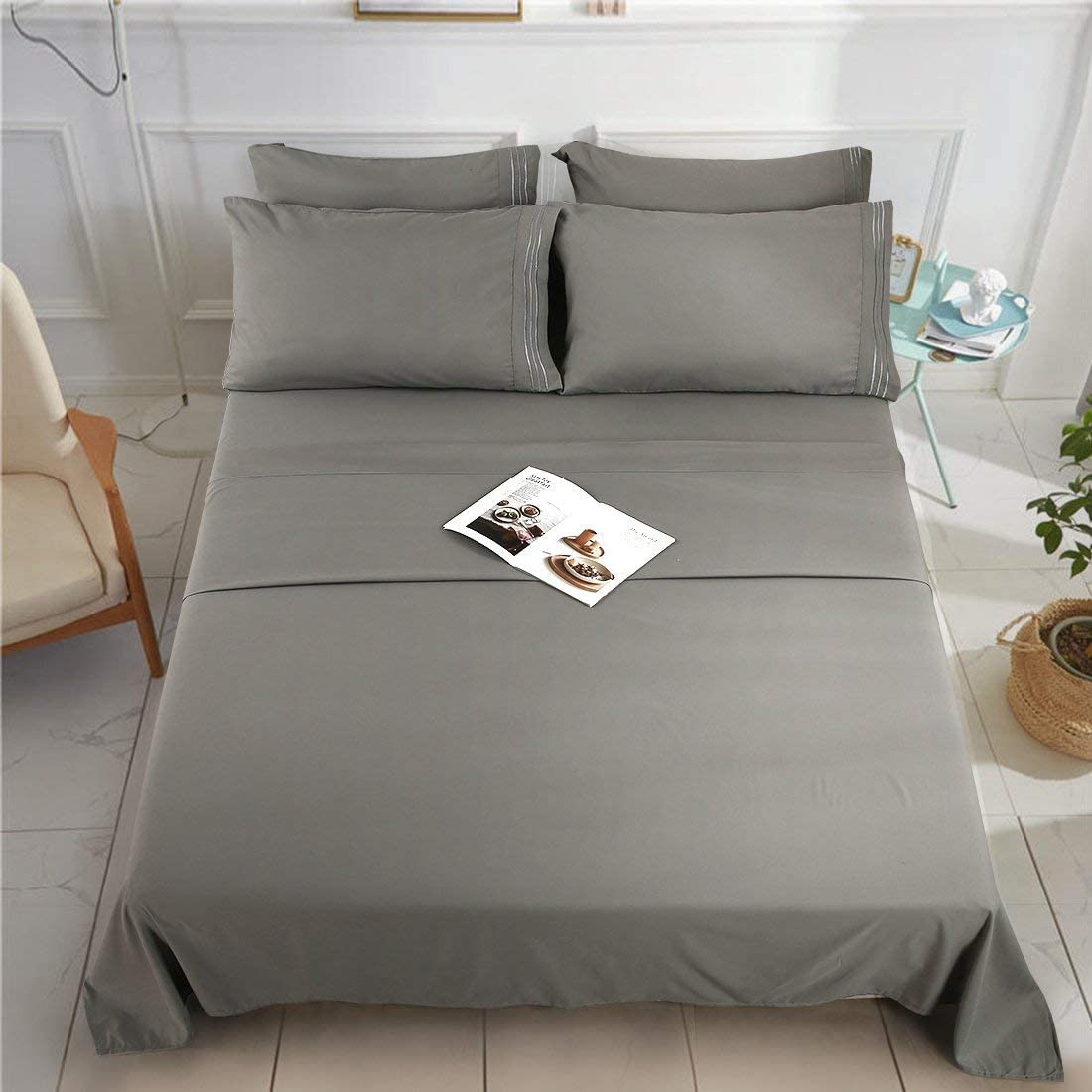 All-Season 1800 Thread Count 100% Microfiber Sheet set 6pcs made of 40 Fabric Count