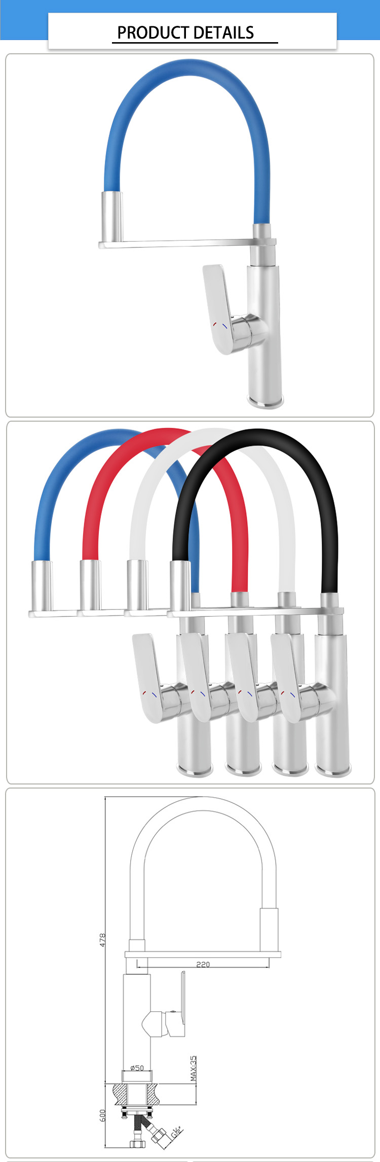 5 Years Warranty 35mm Mounting Hole Flexible Kitchen Faucet