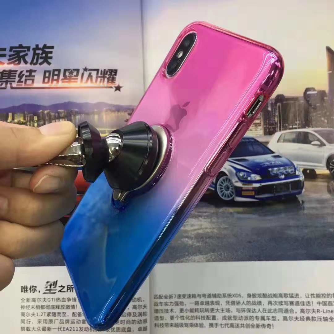 Double Color Gradient Ring Magnetic Car Mount Holder Soft TPU Case Back Cover For Oppo F5/A73/A79 R11S plus A5/A3S FINDX