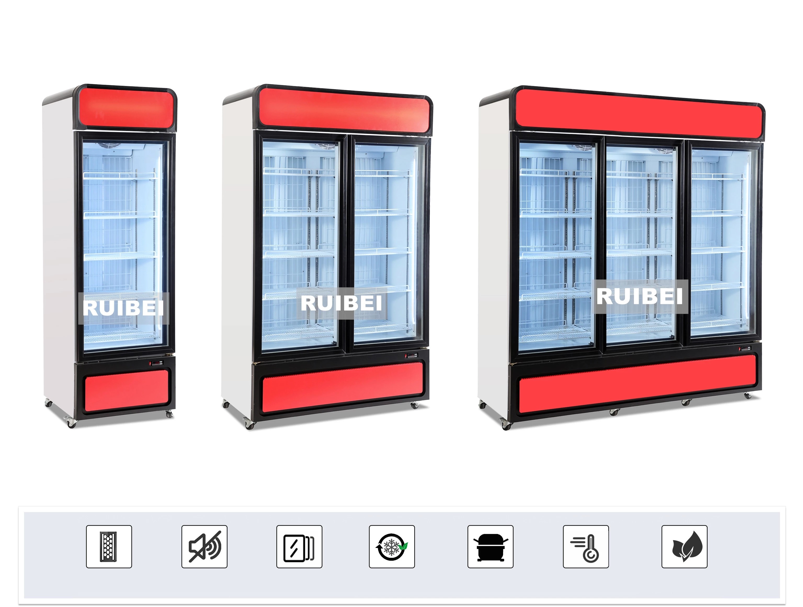 Supermarket -22C upright ice cream display case R290 2 glass door freezer showcase