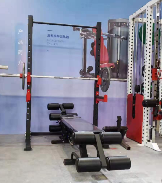 Home Gym Training Equipment Steel & Metal Bodybuilding Fitness Power Plate with Weight Bench Barbell Bar & Half Squat Rack