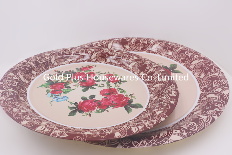 70cm Bagasse Cheese SS Round Dinner Plates Flat Dish Sets