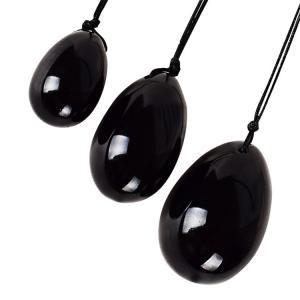 China 43x30mm Female Massage Black Obsidian Yoni Egg With String wholesale