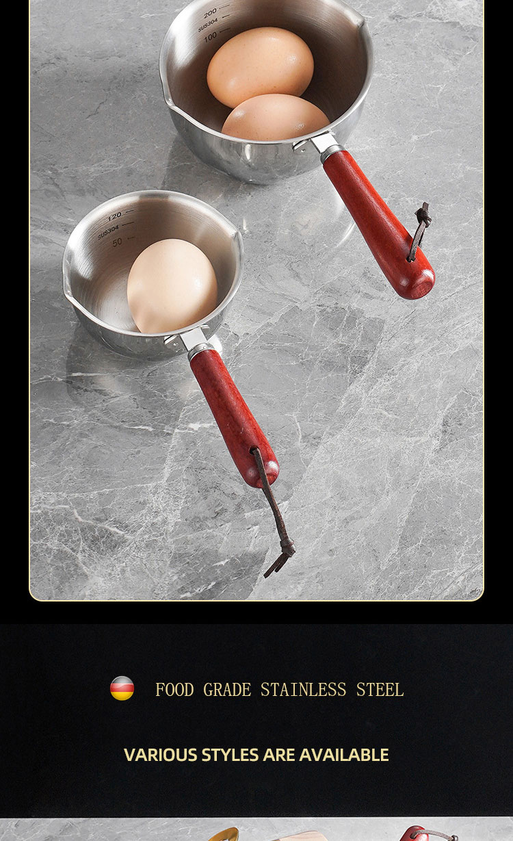 New Arrival Cooking Pot 18/8 Stainless Steel Frying Egg Pot Pan Cooking Pan Spilled Oil Pot With Wooden Handle