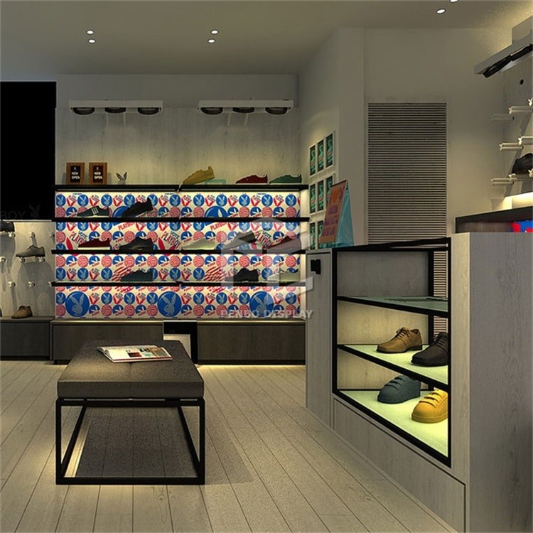 Plywood OEM Footwear Display Rack For Shoes Marble Stone