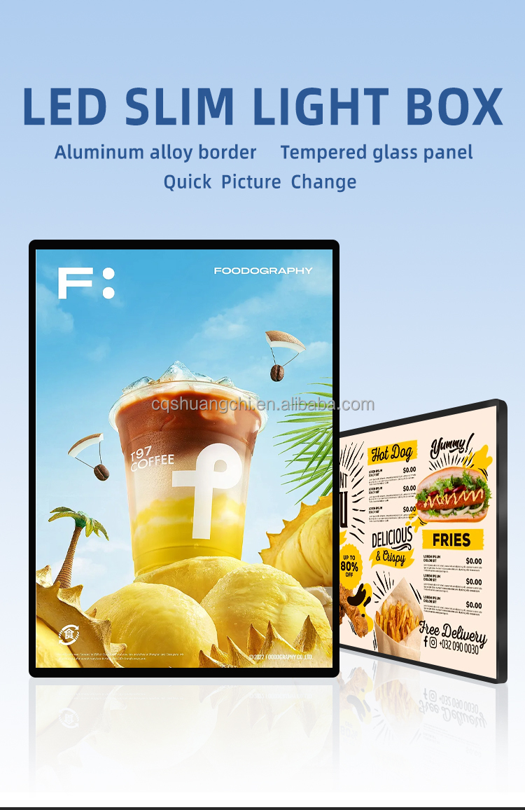 9mm Thickness Aluminum Frame Ultra Slim Light Box for Fast Food Advertising Posters