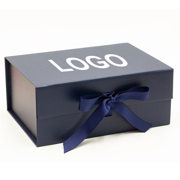 Gold Foil Folding Paper Box Cardboard Magnetic Gift Box With Ribbon