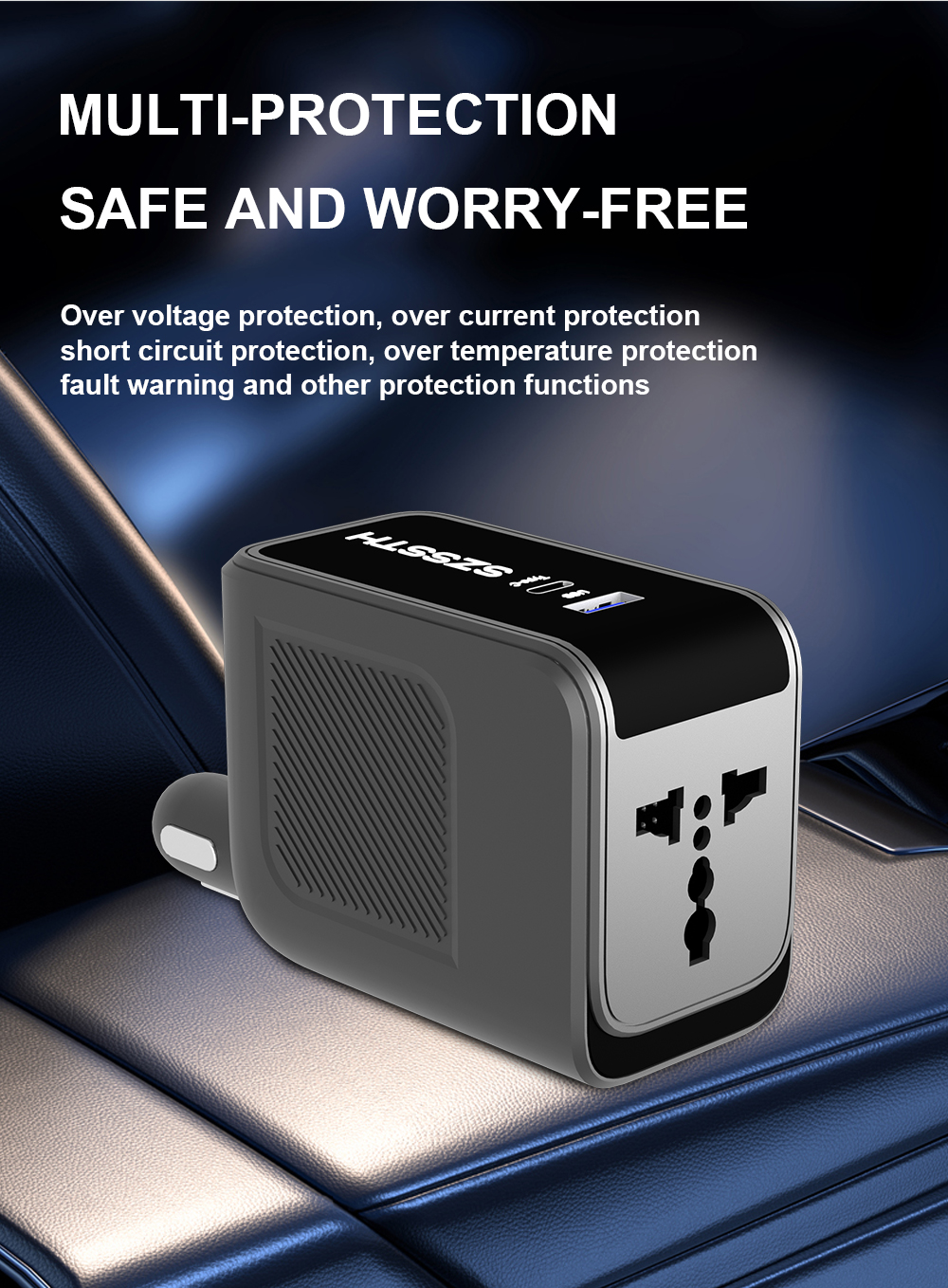 60*30*120MM Portable 150W 12v 220v Ac to Dc Modified Sine Wave Small Mini Car Plug Charger Power Inverter with Usb Type C