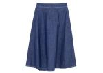 Indigo Denim Ladies Skirt Dress Beltd High Waist Knee Length Skirt Wide Hem
