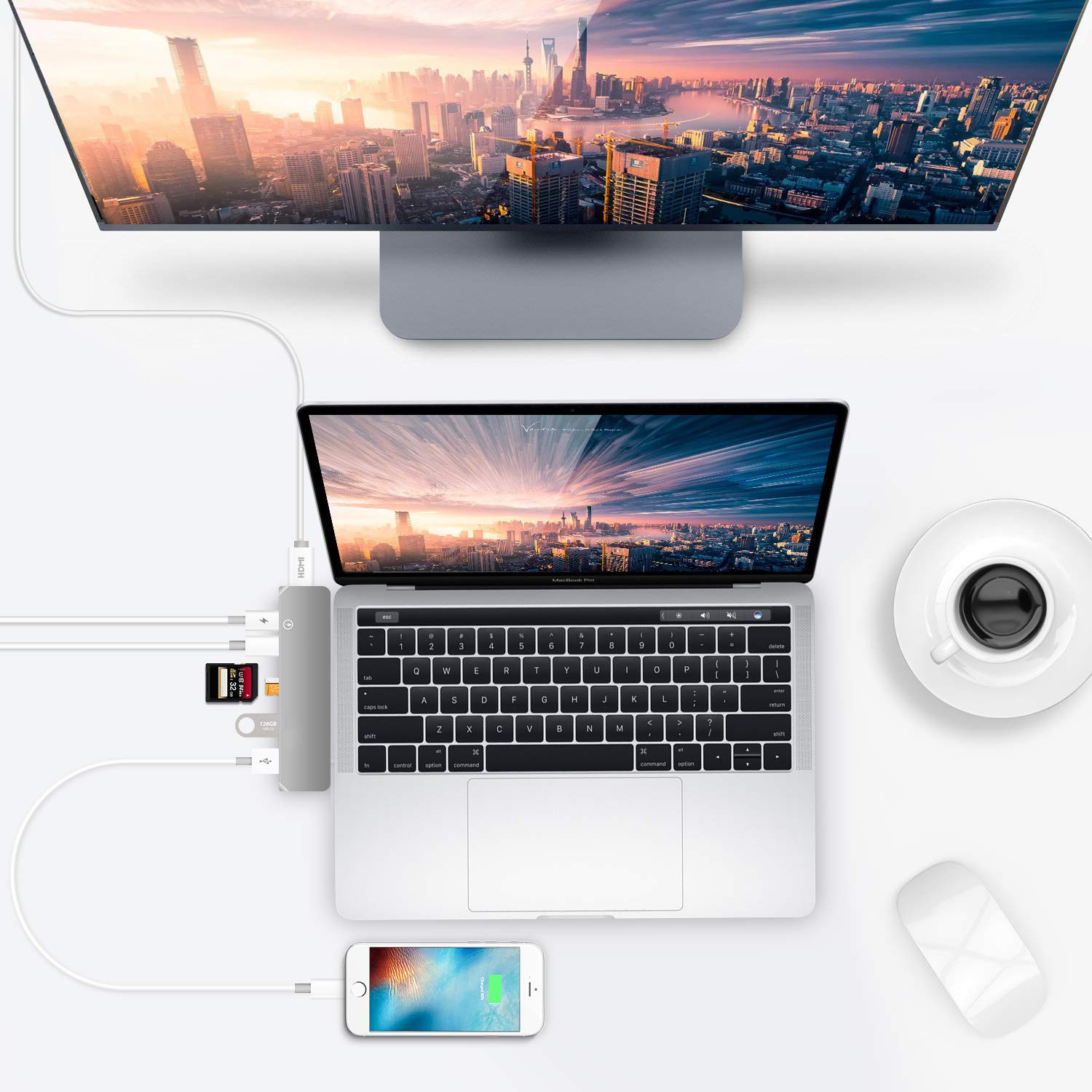 Dual USB-C Card Reader/ Hub EXCLUSIVELY for Apple Macbook Pro 2016 - 40GB/S Thunderbolt 3 (TB3) port