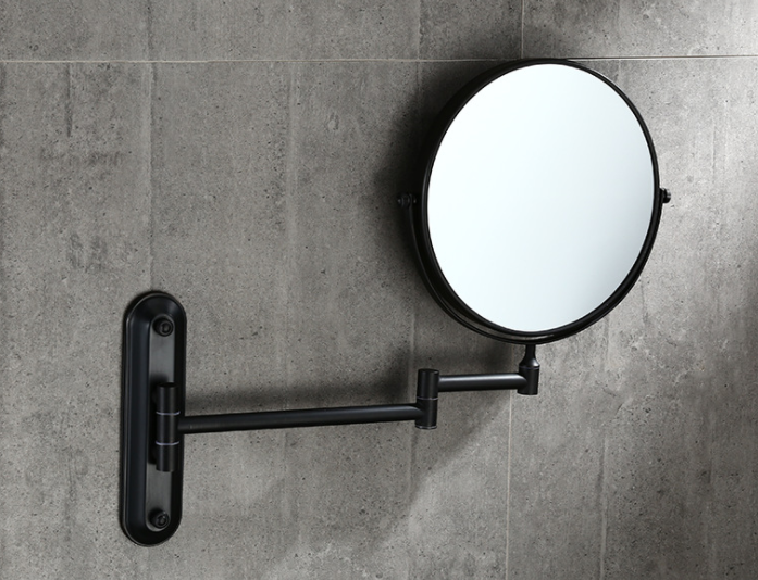 Bathroom stainless steel Telescopic led makeup Mirror 2-Face Mirror Dual Arm Extend black bath mirror