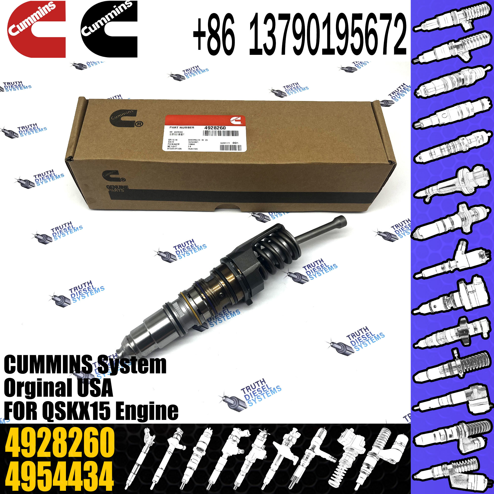 Original Common Diesel injector 4062569 4088723 4928260 4010346 4928264 For QSKX15 Engine