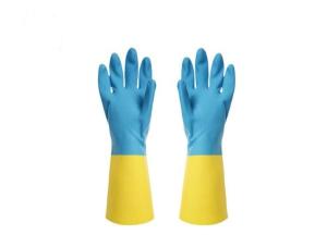 China Bicolor Industrial Neoprene Chemical Gloves Heat Resistant Flock Lined Latex Gloves wholesale