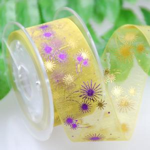 China Clear Yellow Printed Sheer Ribbon Wear Resistant Durable For Gifts Packaging wholesale