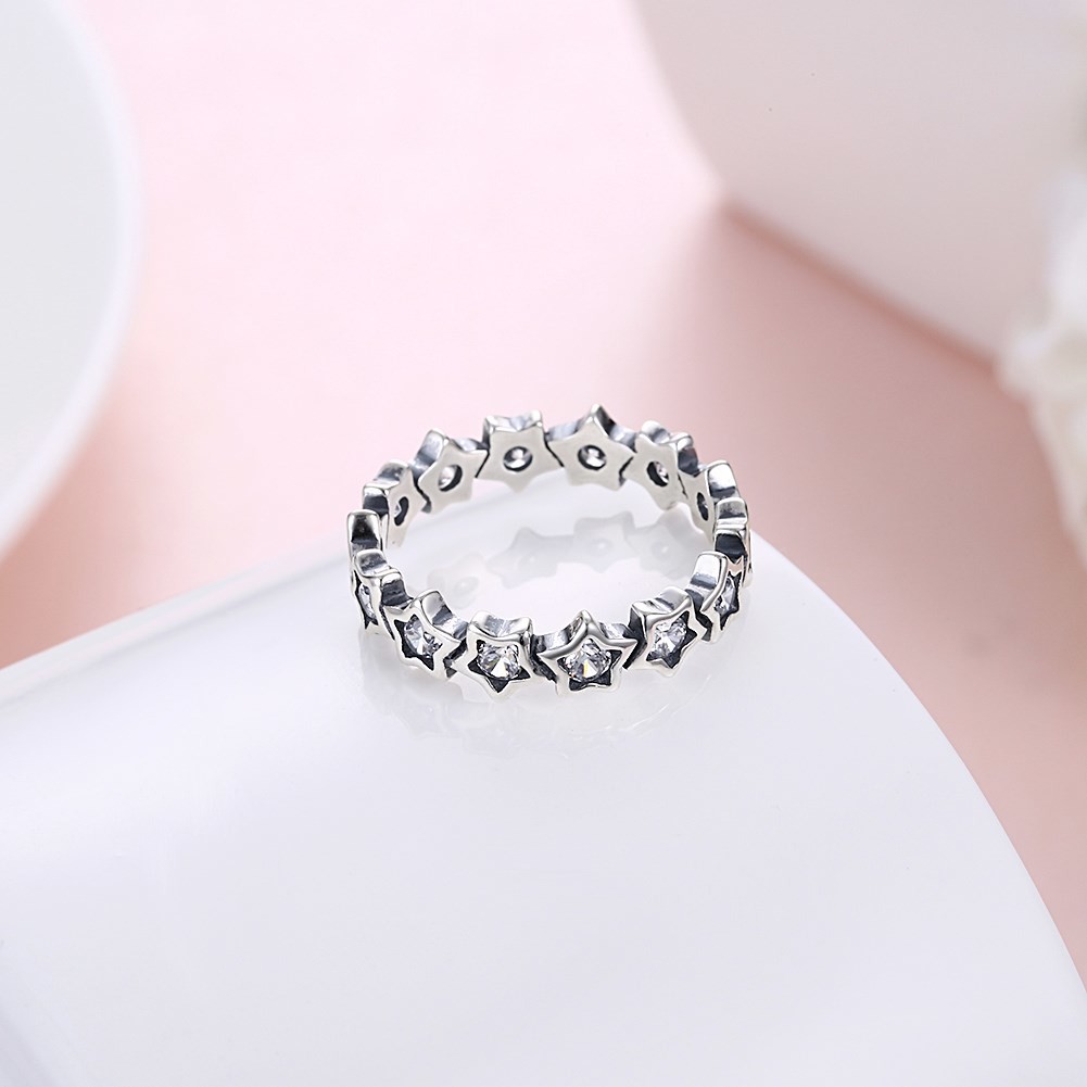 925 Sterling Silver Rings Paved Cubic Zircon Star Finger Ring For Women Silver Jewelry Mother'S Day Gift