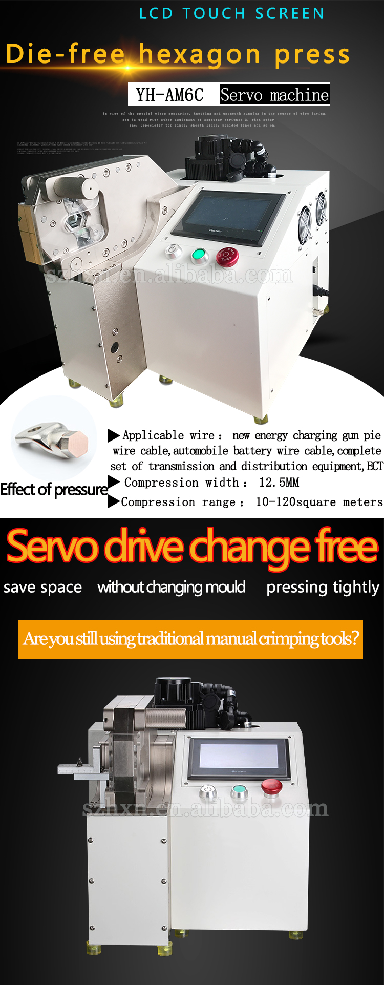 AC220V 50Hz Hexagonal Free Mode Servo Terminal Crimping Machine with 40KN Pressing Pressure