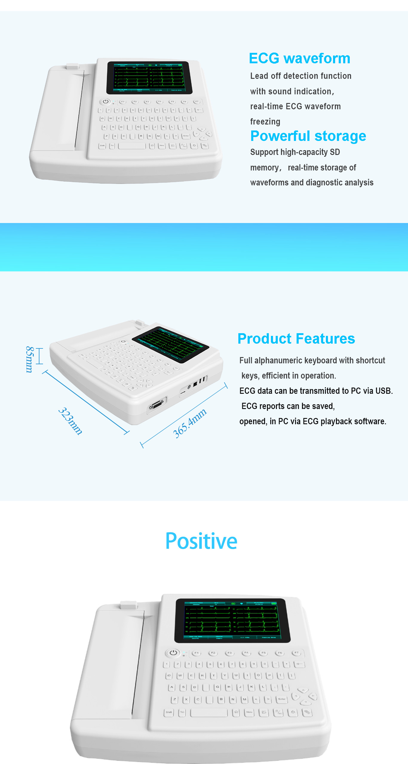 Medical Printer Touch Screen ECG Machine 12 Channel