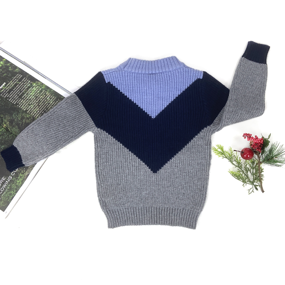 Sweater Supplier Children Kid Knitwear 100% Cotton Crew Neck Geometric Pattern Knitted Pullover Baby Sweater For Autumn Winter