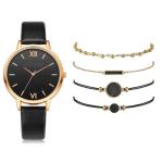 3ATM Ladies Watch Gift Set 34mm Black Women Leather Strap Watch