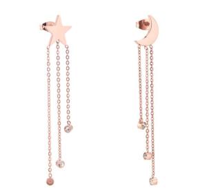 China Sun Moon Shape Stud Earrings, Diamond Tassel Drop 316 Stainless Steel Women Earrings wholesale