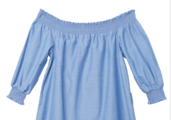 Polyester80% Cotton20% Smock Pleats Blue Ladies Strapless Dress