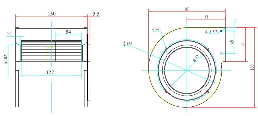 24VDC 48VDC 85W Centrifugal Blower Fan For Air Purifier Blower Galvanized Housing