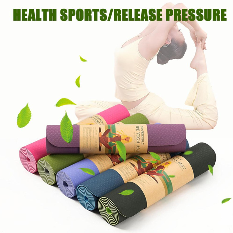 Blue Double Side TPE Yoga Mat , 6mm Non Slip Yoga Mat With Position Line