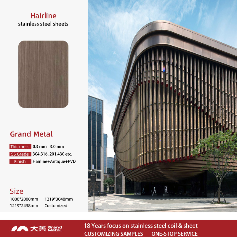 Custom Cut Stainless Steel Plate Brushed 4 Finish No.4 Stainless Steel Sheet Gold Plated