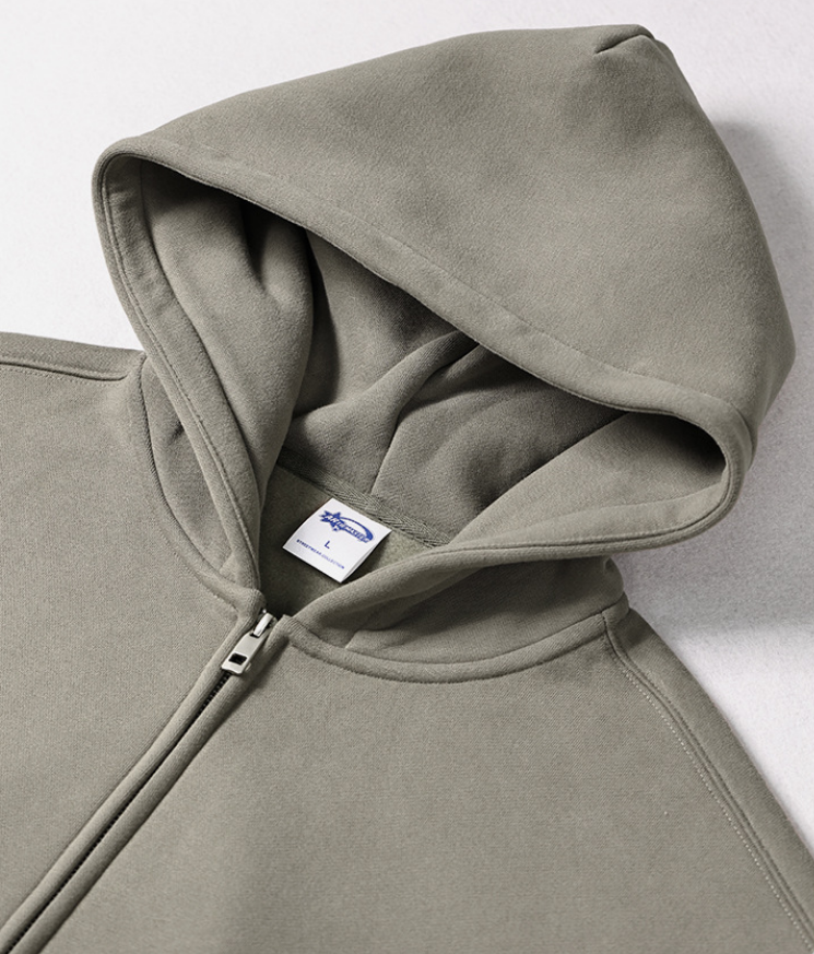 Autumn Winter Suede 350G Double Head Zipper Hoodie Cardigan Zip Neck Collar Sweatshirt