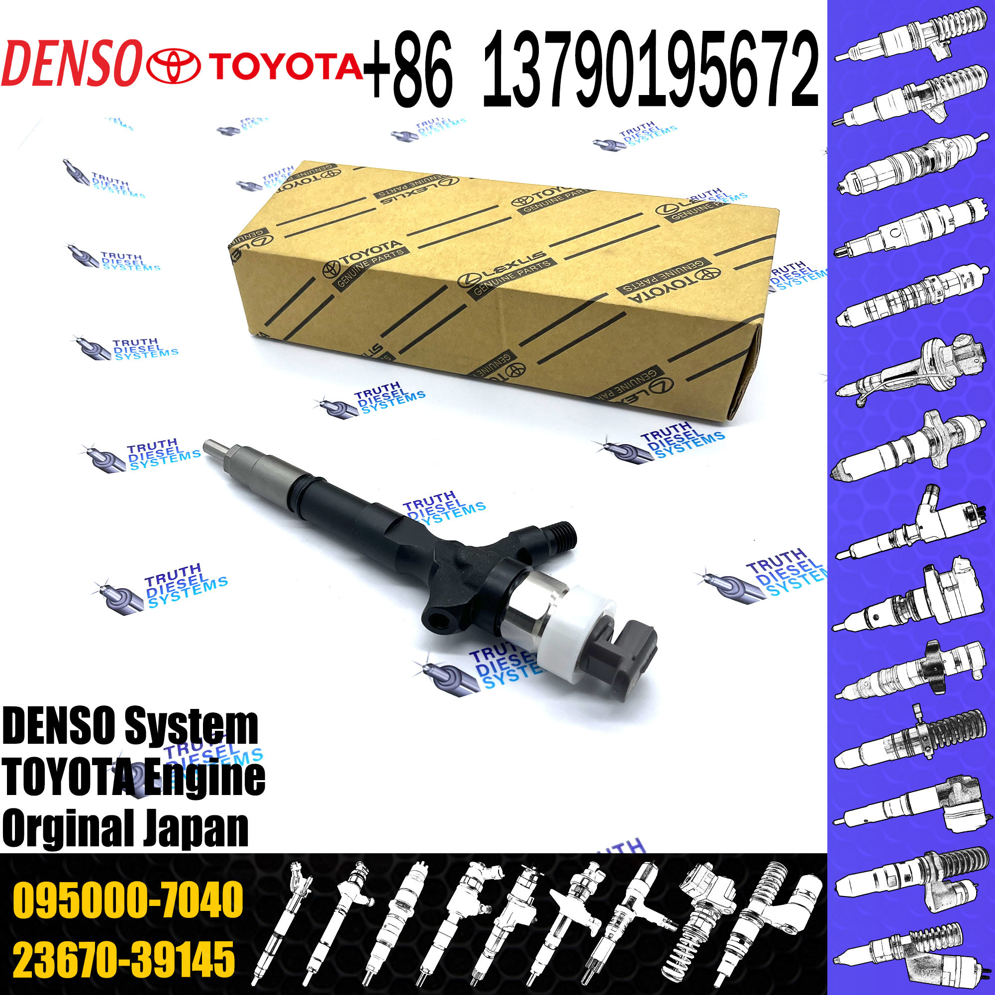 Common Rail Injector 23670-39145 095000-7040 Injector For TOYOTA 2KD-FTV, D-4D, TRH2 Injector Nozzle 23670-39145 095000-