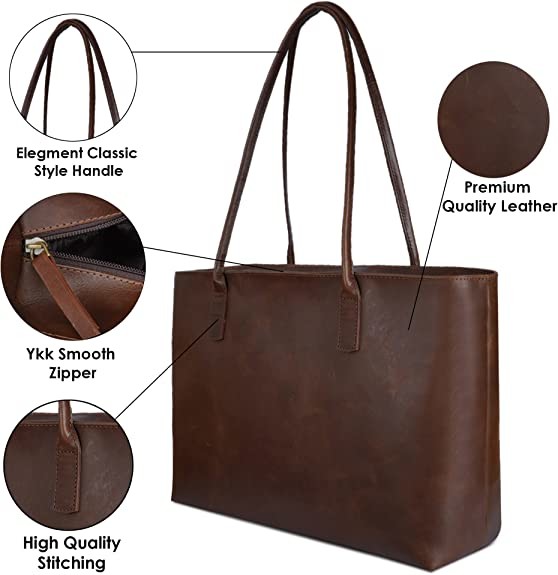 Vintage Briefcase Computer Leather Laptop Tote Bag , 16x21 Work Office Shoulder Bag