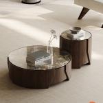 Marble Central Coffee Table Natural Stone Top Wood Legs For Living Room And