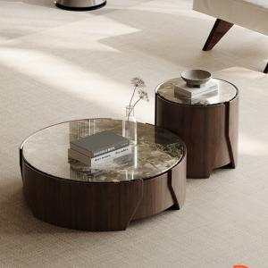 China Marble Central Coffee Table Natural Stone Top Wood Legs For Living Room And Hotel Use wholesale