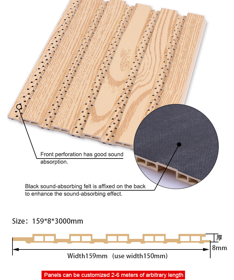 Bamboo Charcoal Thermoplastics WPC Wood Slat Panel 1220*2440*5mm