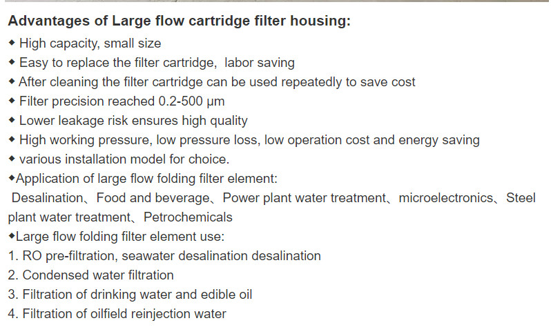 High Flow Filter Cartridge 0.1 Micron Micro Pleated Filter Cartridges Stainless Steel Cartridge Filter Housing