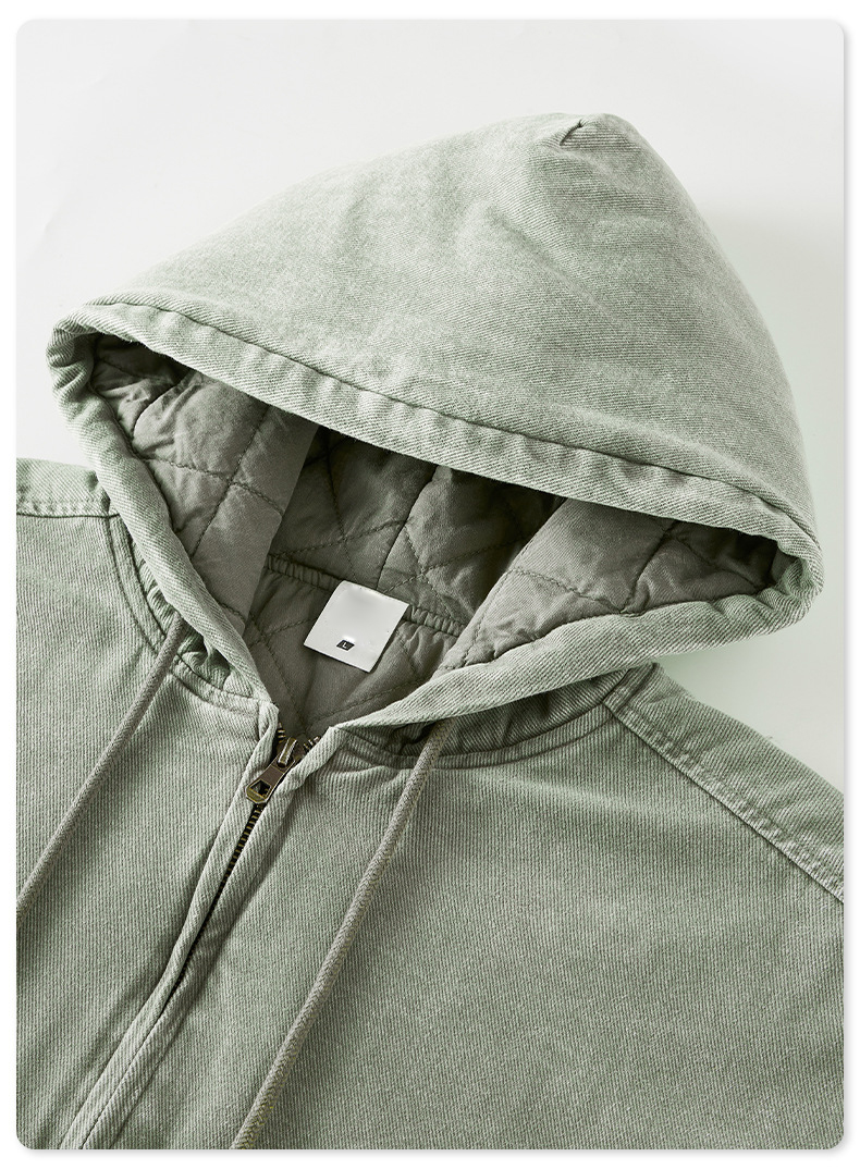 Custom Logo Winter Vintage Fashion Men's Oversized Quilted Cotton Hoodie Jacket Coat