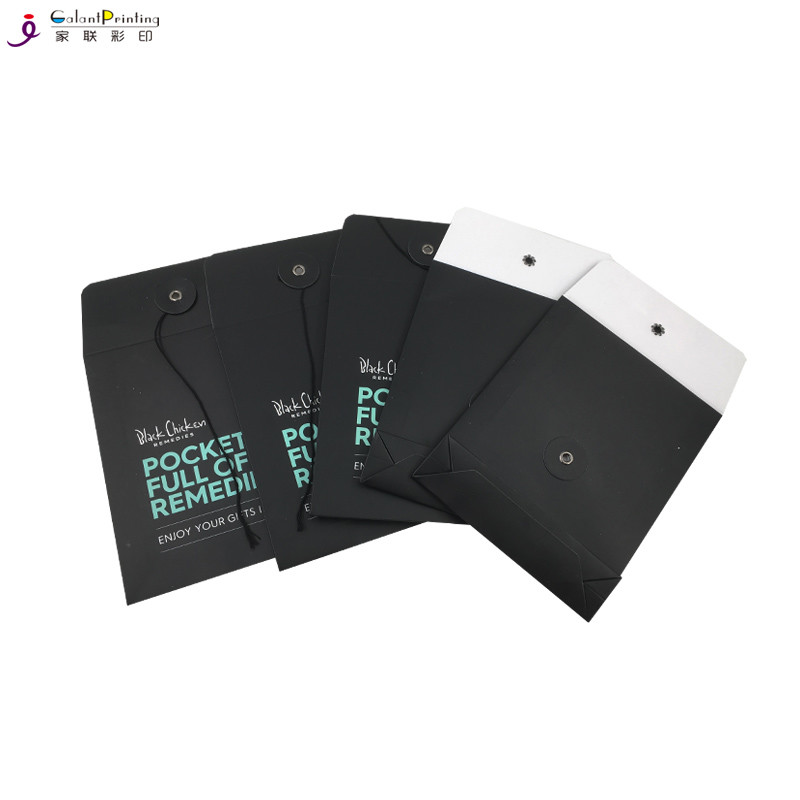 Black Envelope Printing Services Silk - Screen Logo With Button And String