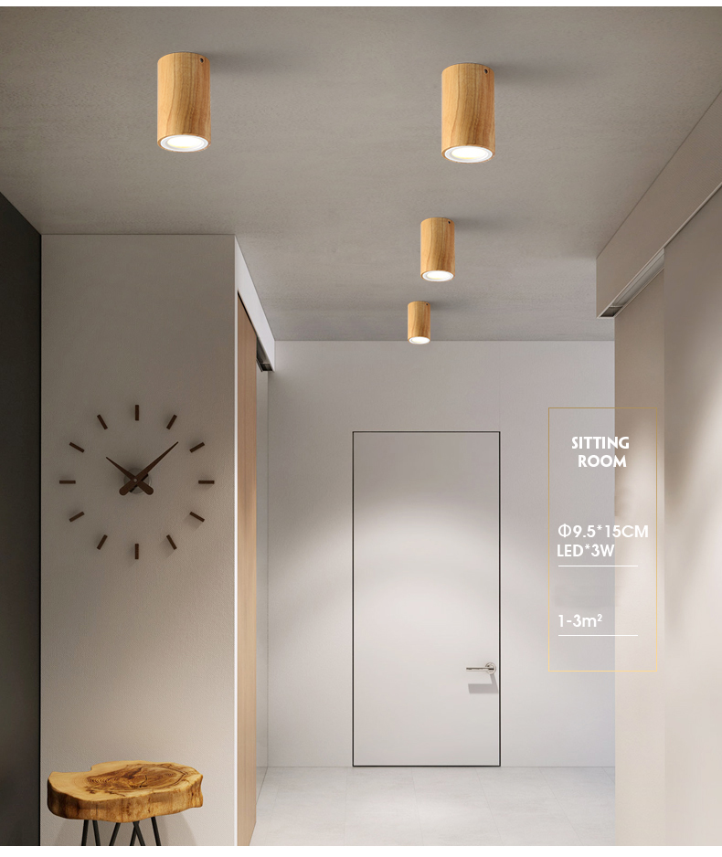 Nordic style round and square solid wood corridor led ceiling light living room Aisle wood led down light(WH-WA-57)