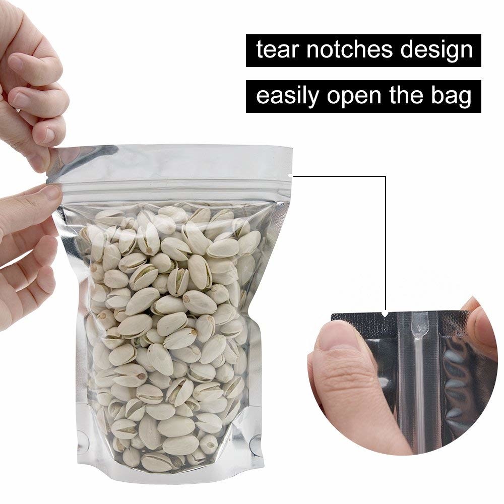 Stand Up Clear Silver Zip Lock Resealable Aluminum Mylar Foil Plastic Packaging Bag