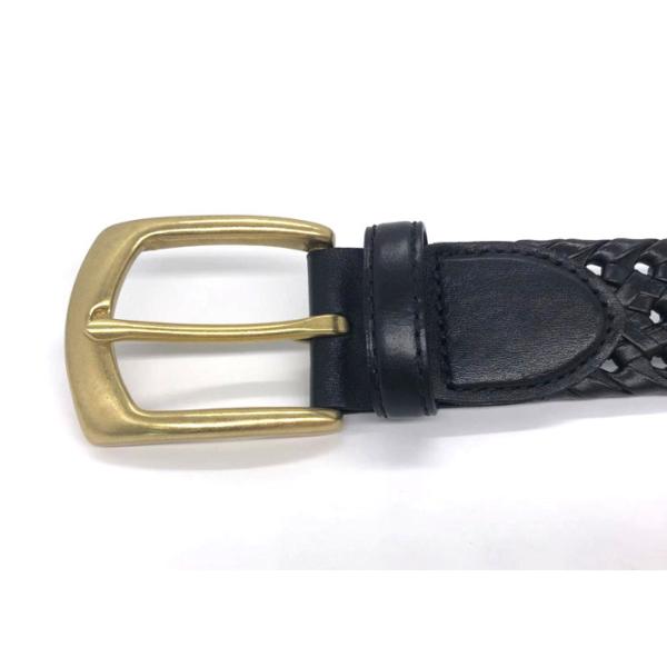 Black Color Mens Woven Leather Belt With Single Prong Buckle Zinc Alloy