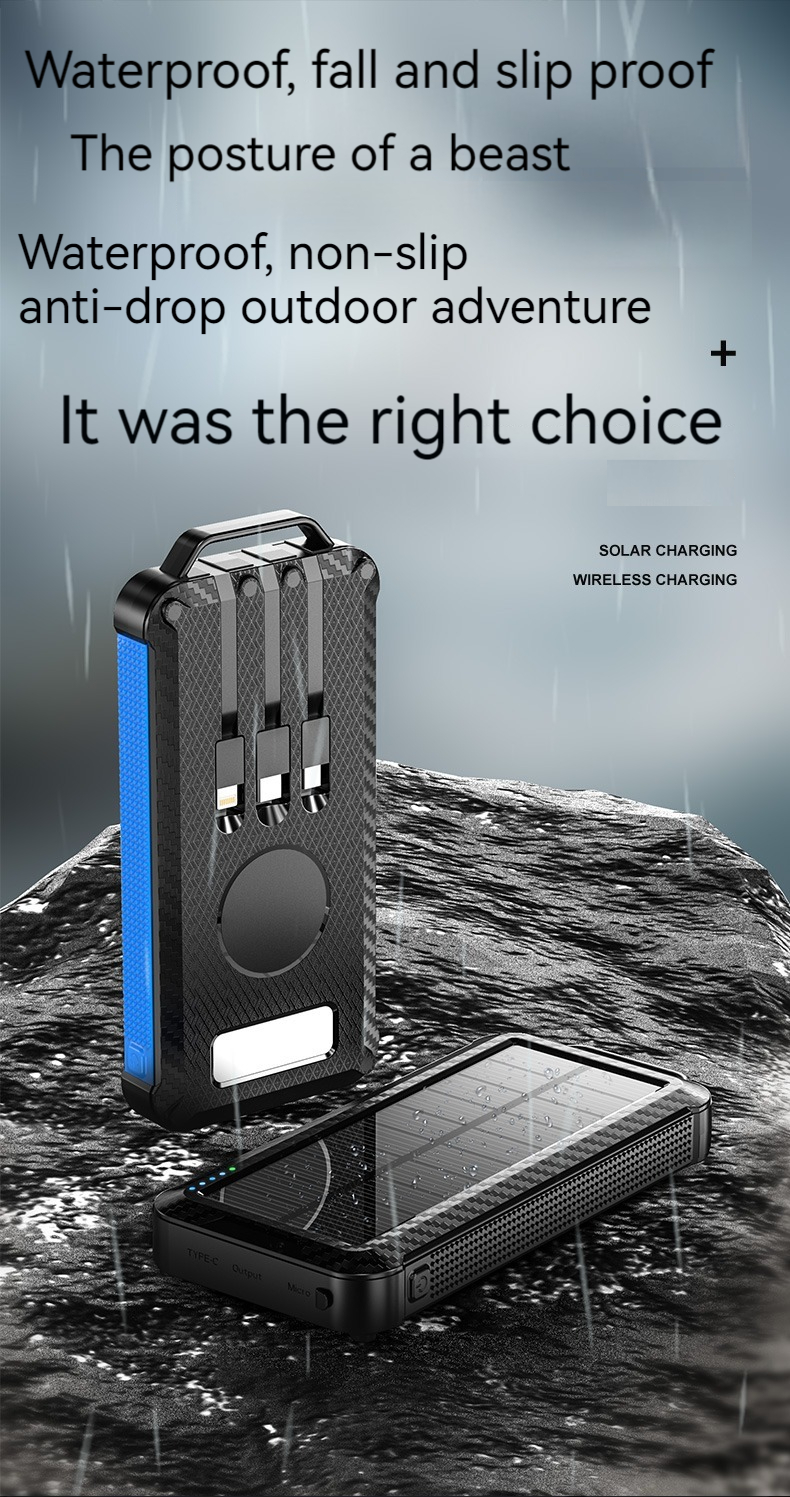 Li-Polymer Battery Solar Power Bank 10000mAh for iPhone 15 Wireless Charging and Outdoor